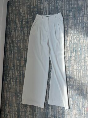 French Connection White Pleated Wide-Leg Trousers